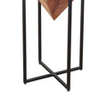 26 Inch Pyramid Shape Wooden Side Table With Cross Metal Base, Brown And Black Walnut Black Metal & Wood