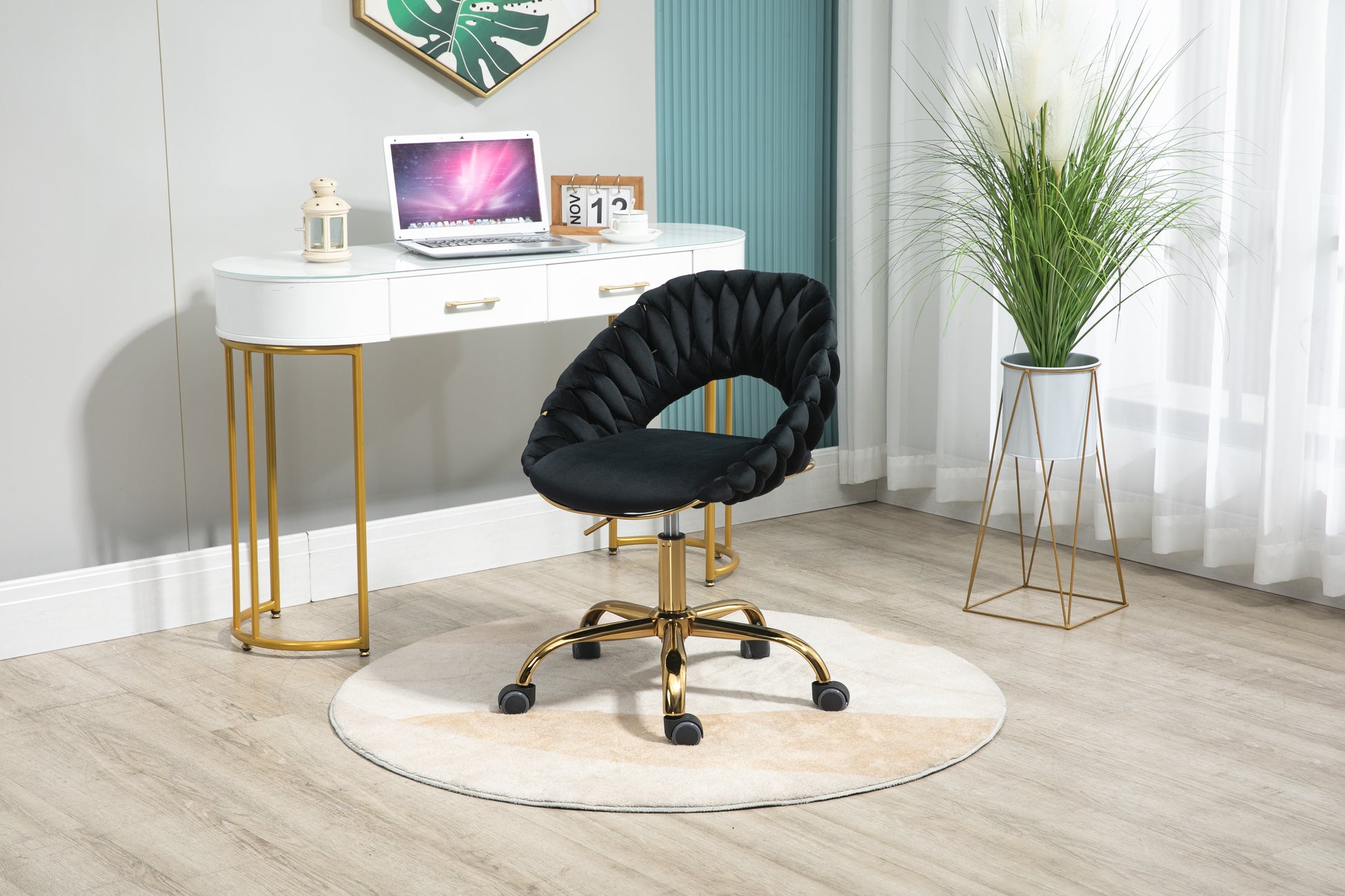 Coolmore Computer Chair Office Chair Adjustable Swivel Chair Fabric Seat Home Study Chair Black Polyester