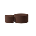 Handcrafted Relief Mdf Nesting Table Set Of 2, Round And Half Moon Shapes, Brown, No Need Assembly Dark Brown Mdf