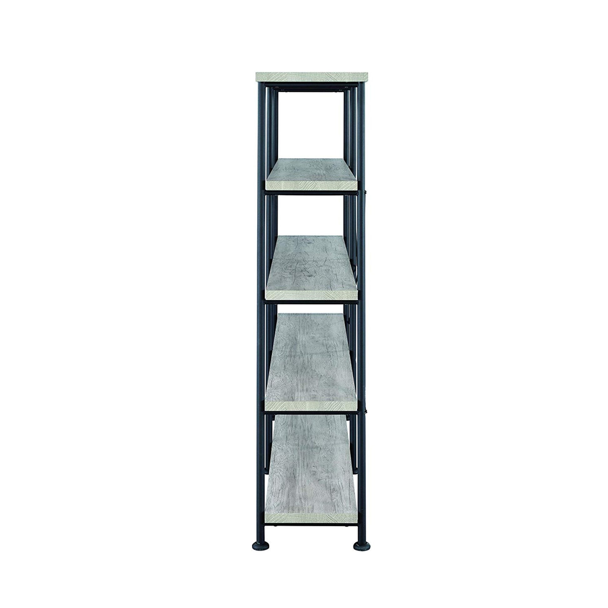 63 Inch Industrial 4 Tier Bookshelf, Particleboard, Metal Frame, Gray, Black Black Gray Metal & Wood