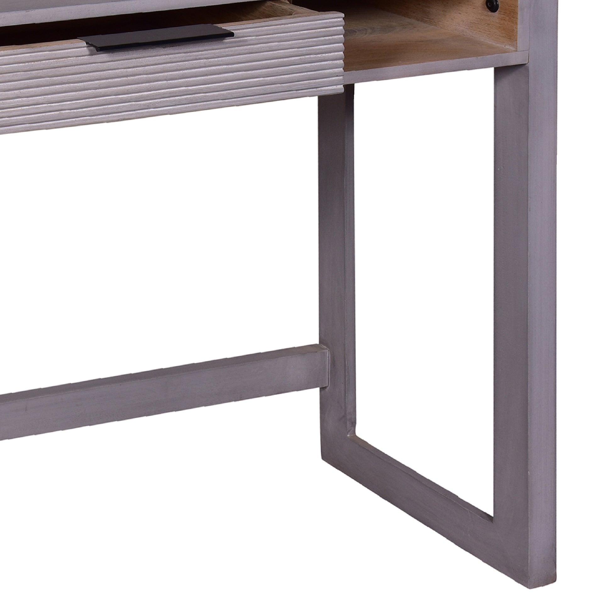 44 Inch Minimalist Single Drawer, Mago Wood, Entryway Console Table Desk, Textured Groove Lines, Gray Gray Solid Wood