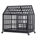 Heavy Duty Dog Cage Pet Crate With Roof Black Carbon Steel