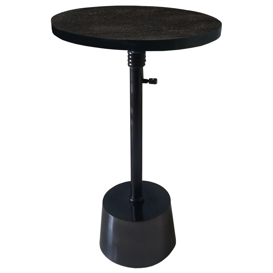 Aluminum Frame Round Side Table With Marble Top And Adjustable Height, Black Black Aluminum