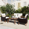 4 Piece Garden Furniture, Patio Seating Set, Pe Rattan Outdoor Sofa Set, Wood Table And Legs, Brown And Beige Yes Beige Polyurethane Foam Polyester,Wicker