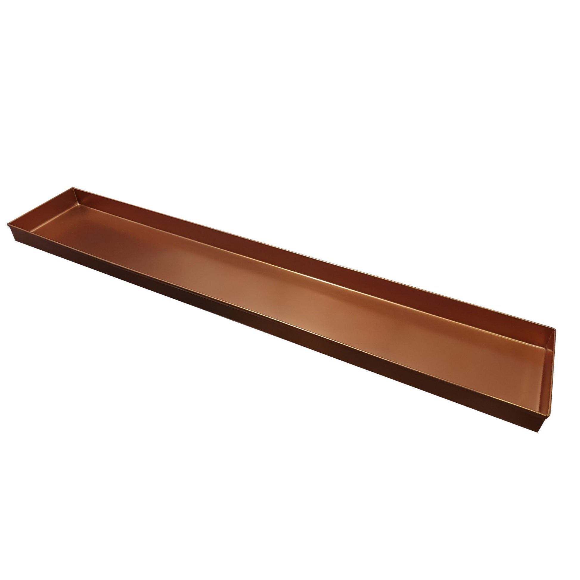 29 Inch Rectangular Metal Windowsill Plant Tray, Trim Edges, Large, Copper Gold Stainless Steel