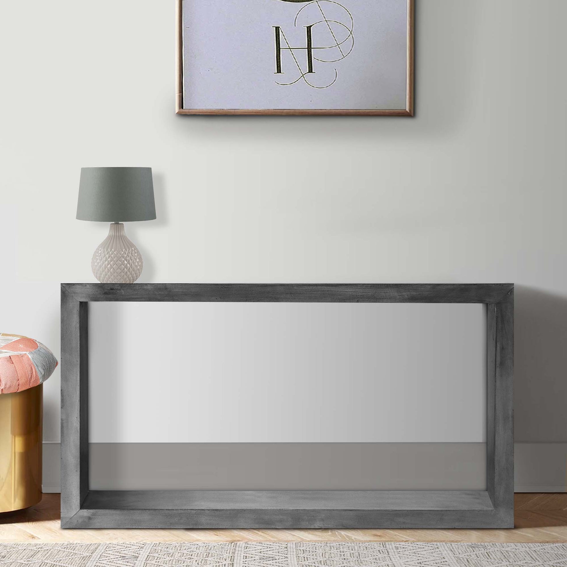 52" Cube Shape Wooden Console Table With Open Bottom Shelf, Charcoal Gray Gray Solid Wood