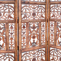 Handcrafted 3 Panel Mango Wood Screen With Cutout Filigree Carvings, Brown Brown Solid Wood Mdf