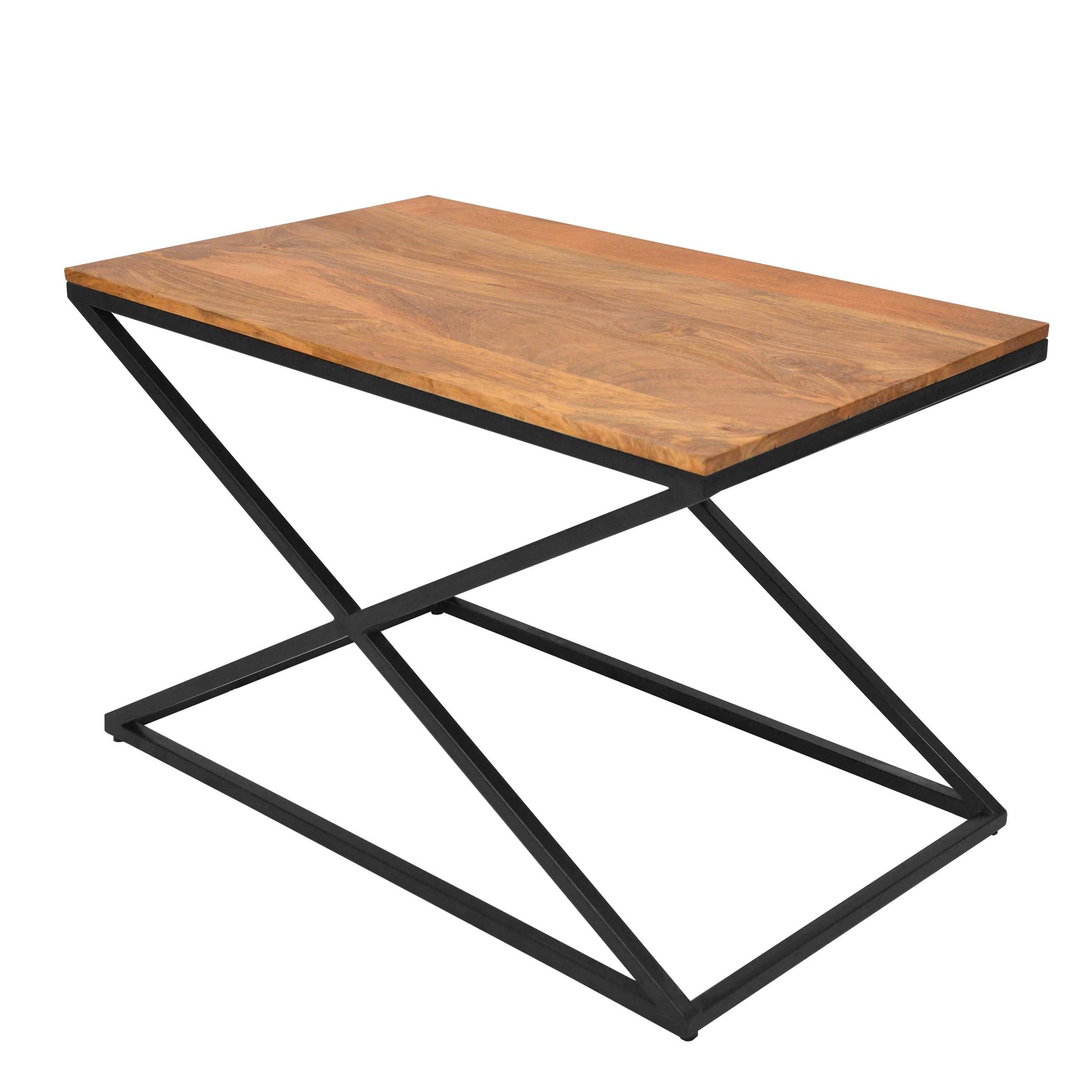 35 Inch Wooden Rectangle Coffee Table With X Shape Metal Frame, Brown And Black Walnut Black Metal & Wood