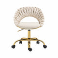 Coolmore Computer Chair Office Chair Adjustable Swivel Chair Fabric Seat Home Study Chair Ivory Polyester