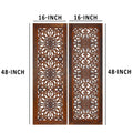 2 Piece Mango Wood Wall Panel Set With Mendallion Carving, Burnt Brown Brown Metal & Wood