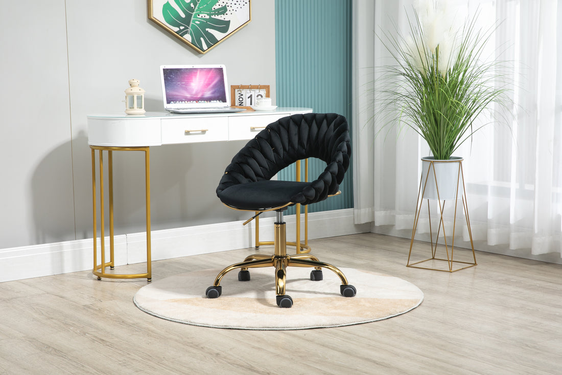 Coolmore Computer Chair Office Chair Adjustable Swivel Chair Fabric Seat Home Study Chair Black Polyester