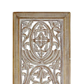 Rectangular Mango Wood Wall Panel Hand Crafted With Intricate Carving, White And Brown Brown White Metal & Wood