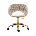 Coolmore Computer Chair Office Chair Adjustable Swivel Chair Fabric Seat Home Study Chair Ivory Polyester