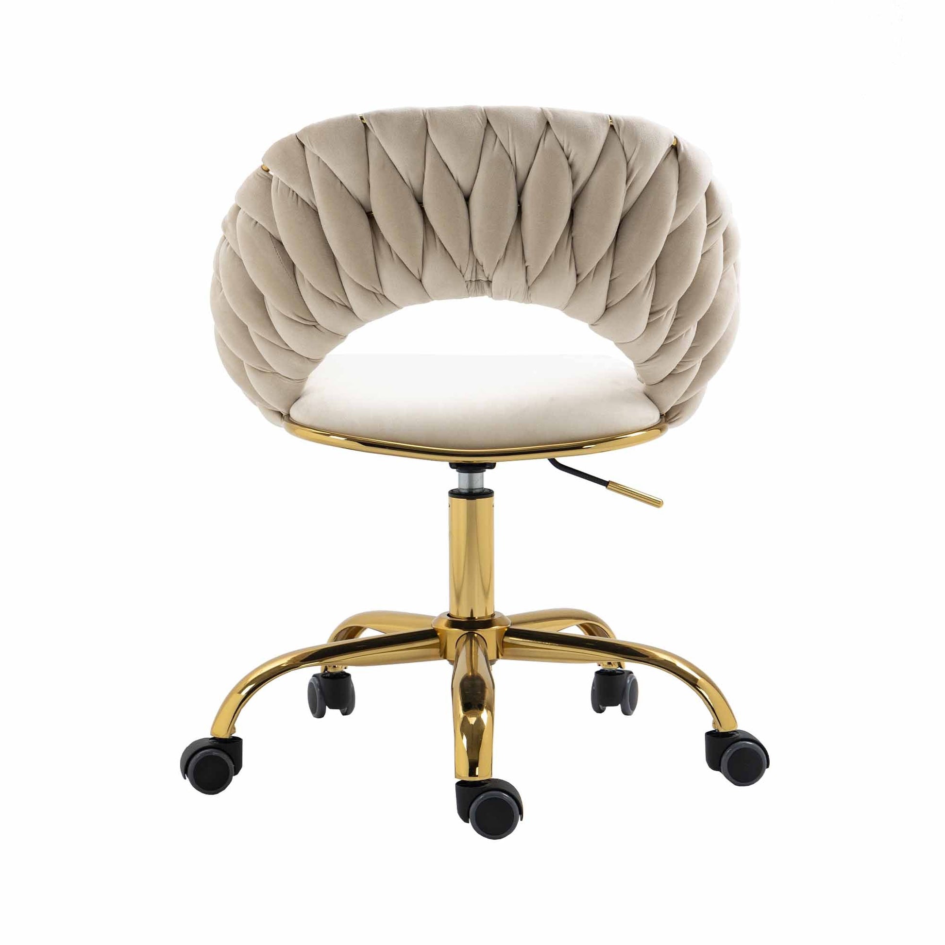Coolmore Computer Chair Office Chair Adjustable Swivel Chair Fabric Seat Home Study Chair Ivory Polyester