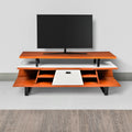 62 Inch Kate Acacia Wood Tv Cabinet With Staggered 3 Tier Design And Sled Base, Brown And Black Walnut Black Metal & Wood