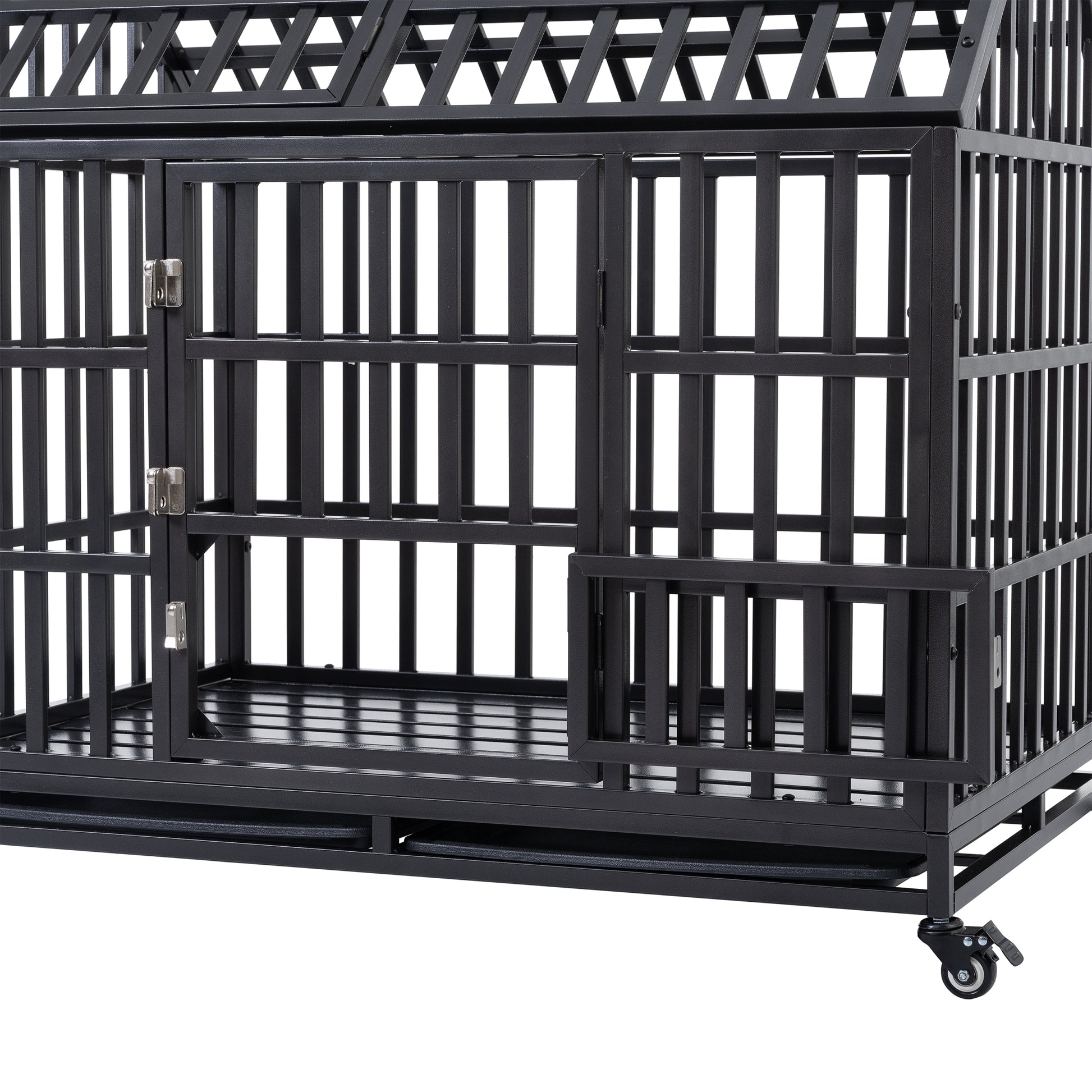 Heavy Duty Dog Cage Pet Crate With Roof Black Carbon Steel