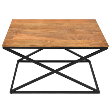 35 Inch Wooden Rectangle Coffee Table With X Shape Metal Frame, Brown And Black Walnut Black Metal & Wood