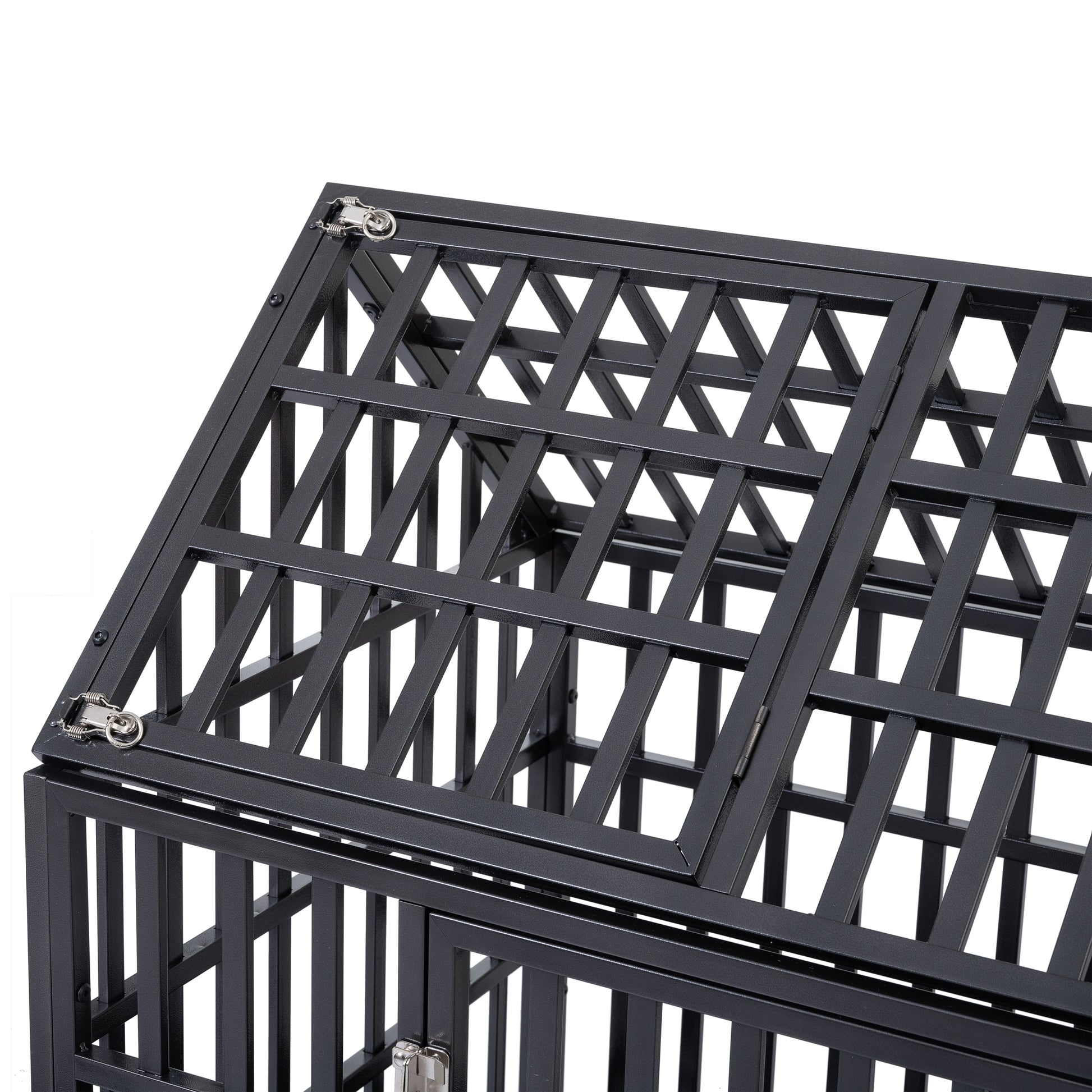 Heavy Duty Dog Cage Pet Crate With Roof Black Carbon Steel