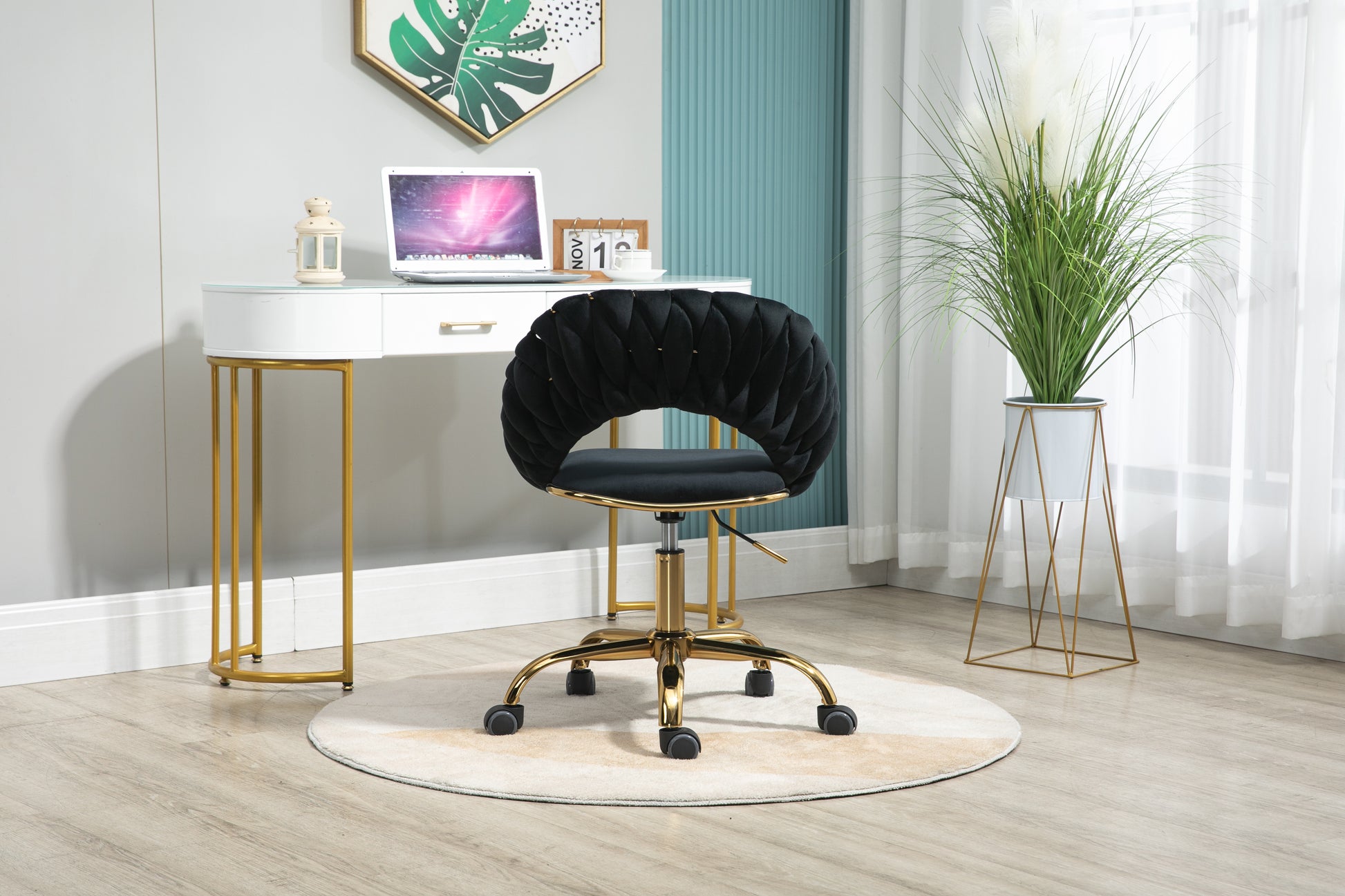 Coolmore Computer Chair Office Chair Adjustable Swivel Chair Fabric Seat Home Study Chair Black Polyester