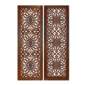 2 Piece Mango Wood Wall Panel Set With Mendallion Carving, Burnt Brown Brown Metal & Wood