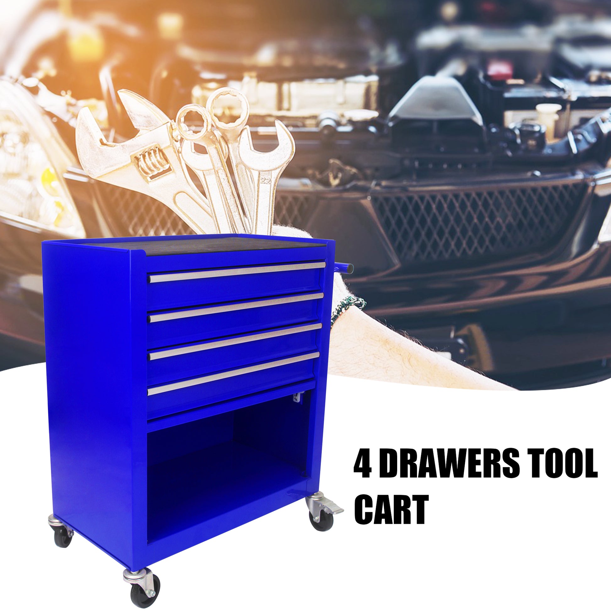 4 Drawers Multifunctional Tool Cart With Wheels Blue Blue Steel