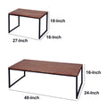 48, 27 Inch 2 Piece Rectangular Wood Nesting Coffee And End Table Set, Sled Metal Base, Brown, Black Walnut Black Metal & Wood