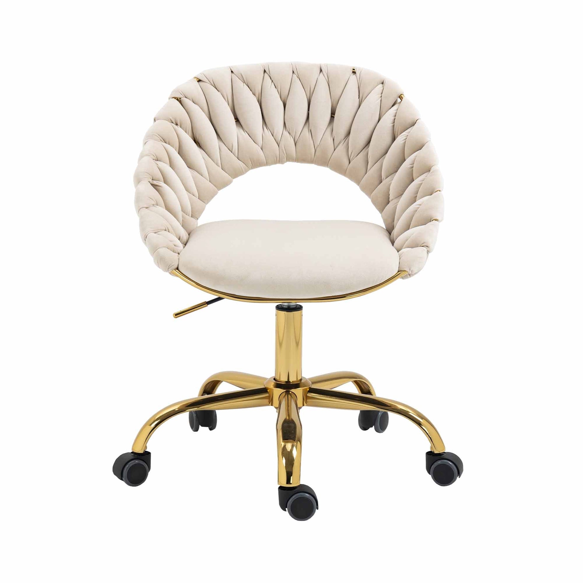 Coolmore Computer Chair Office Chair Adjustable Swivel Chair Fabric Seat Home Study Chair Ivory Polyester