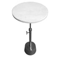 Aluminum Frame Round Side Table With Marble Top And Adjustable Height, White And Silver White Aluminum