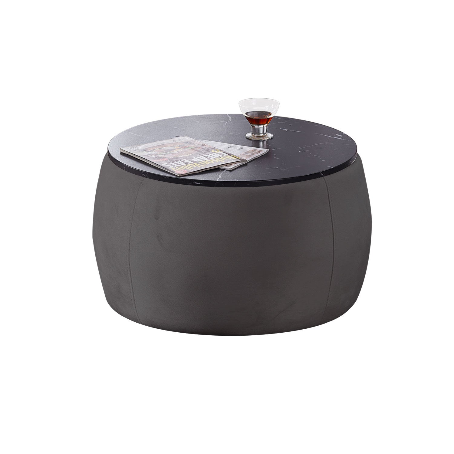 End Table with Storage, Round Accent Side Table with black-metal & wood