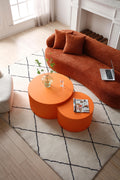 31.5Inch Nesting Table Set Of 2 Round And Half Moon Shapes, No Need Assembly, Bright Orange,For Living Room, Office, Any Leisure Area Orange Mdf