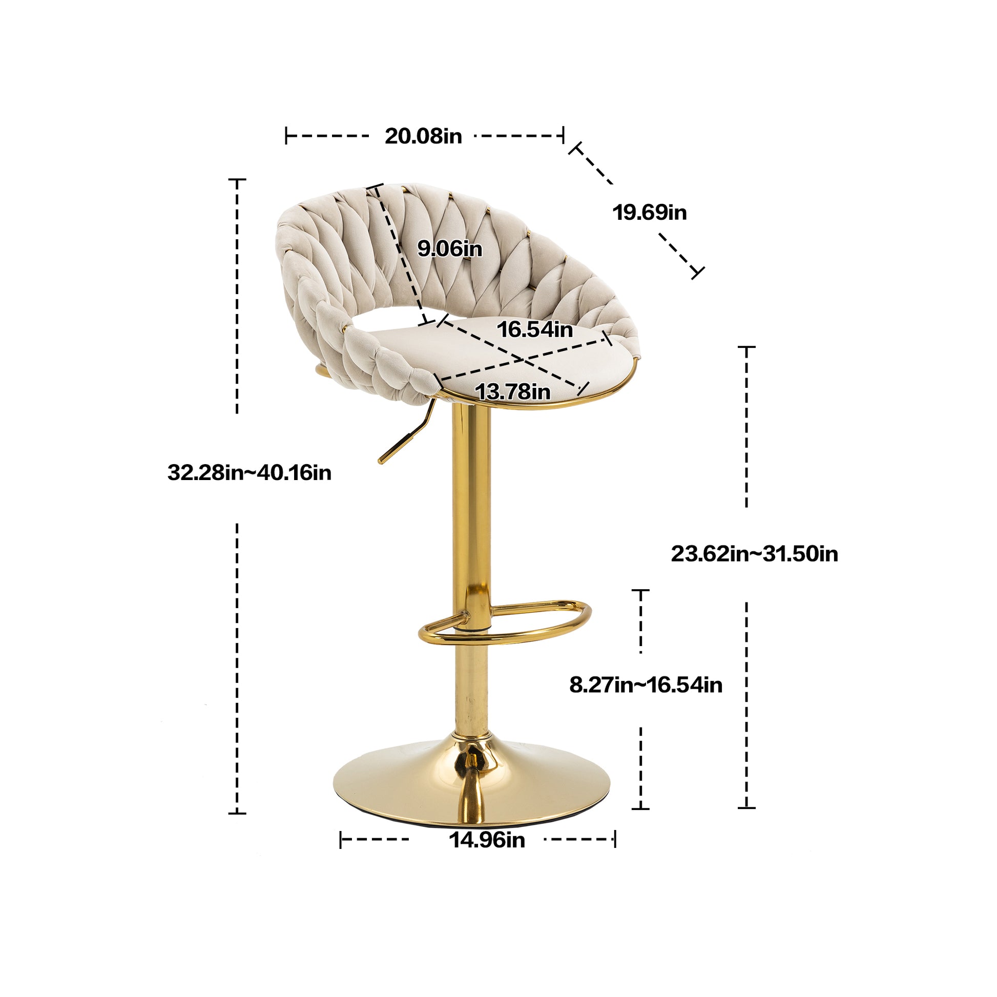 Coolmore Swivel Bar Stools Set Of 2 Adjustable Counter Height Chairs With Footrest For Kitchen, Dining Room 2Pc Set Ivory Polyester
