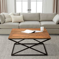 35 Inch Wooden Rectangle Coffee Table With X Shape Metal Frame, Brown And Black Walnut Black Metal & Wood