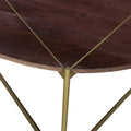 Ellis 32 Inch Round Wood Coffee Table With Brass Metal Base, Brown, Matte Gold Golden White Metal & Wood