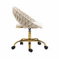 Coolmore Computer Chair Office Chair Adjustable Swivel Chair Fabric Seat Home Study Chair Ivory Polyester