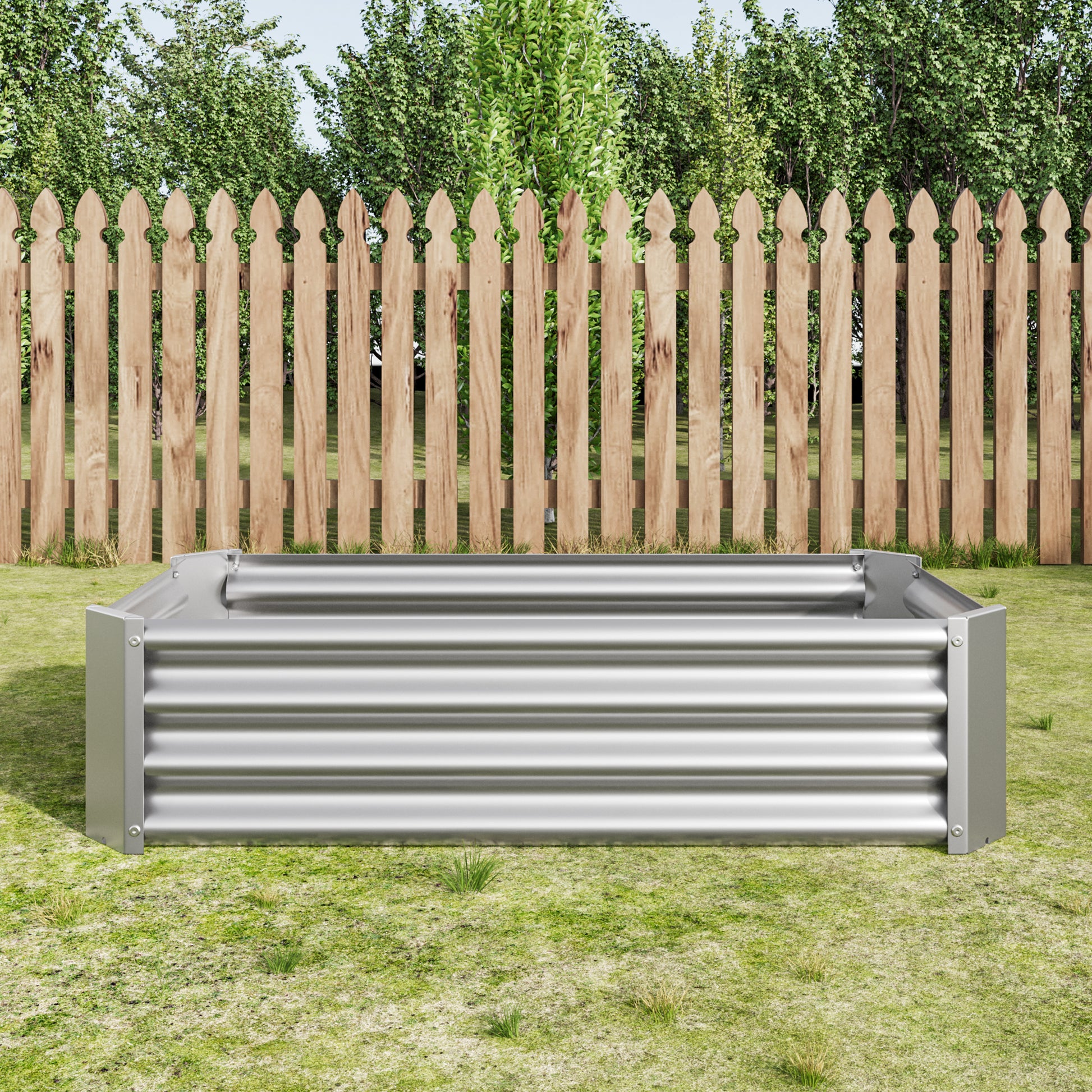 Metal Raised Garden Bed, Rectangle Raised Planter 4 2 1Ft For Flowers Plants, Vegetables Herb Silver Silver Bedroom Metal