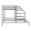 Metal Twin Over Twin & Twin Bunk Bed, Triple Bunk Bed With Storage Shelves Staircase, Silver Silver Metal & Wood