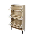 Natural Rattan 3 Door Shoe Rack, Freestanding Modern Shoe Storage Cabinet, For Entryway White Walnut Particle Board