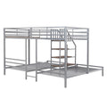 Metal Twin Over Twin & Twin Bunk Bed, Triple Bunk Bed With Storage Shelves Staircase, Silver Silver Metal & Wood