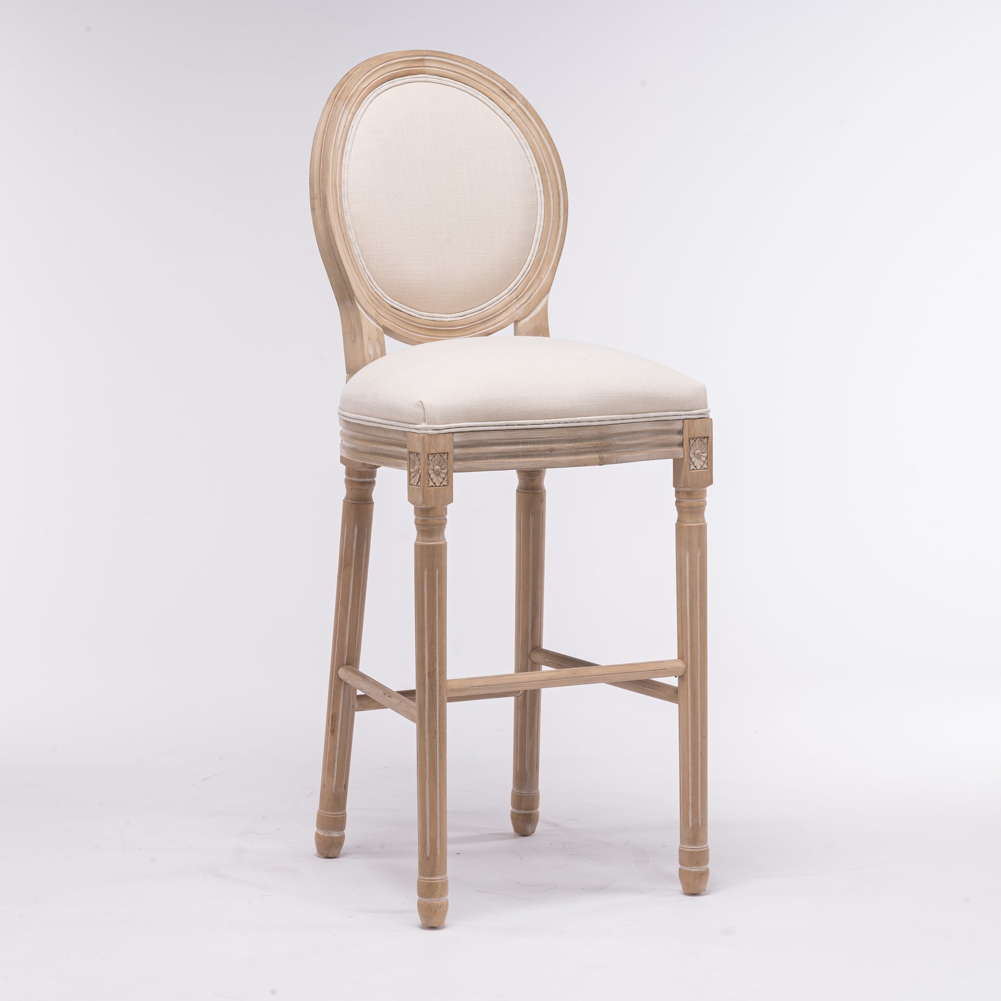 French Country Wooden Barstools With Upholstered Seatingbeige And Natural Set Of 2 Beige Fabric Solid Wood Mdf