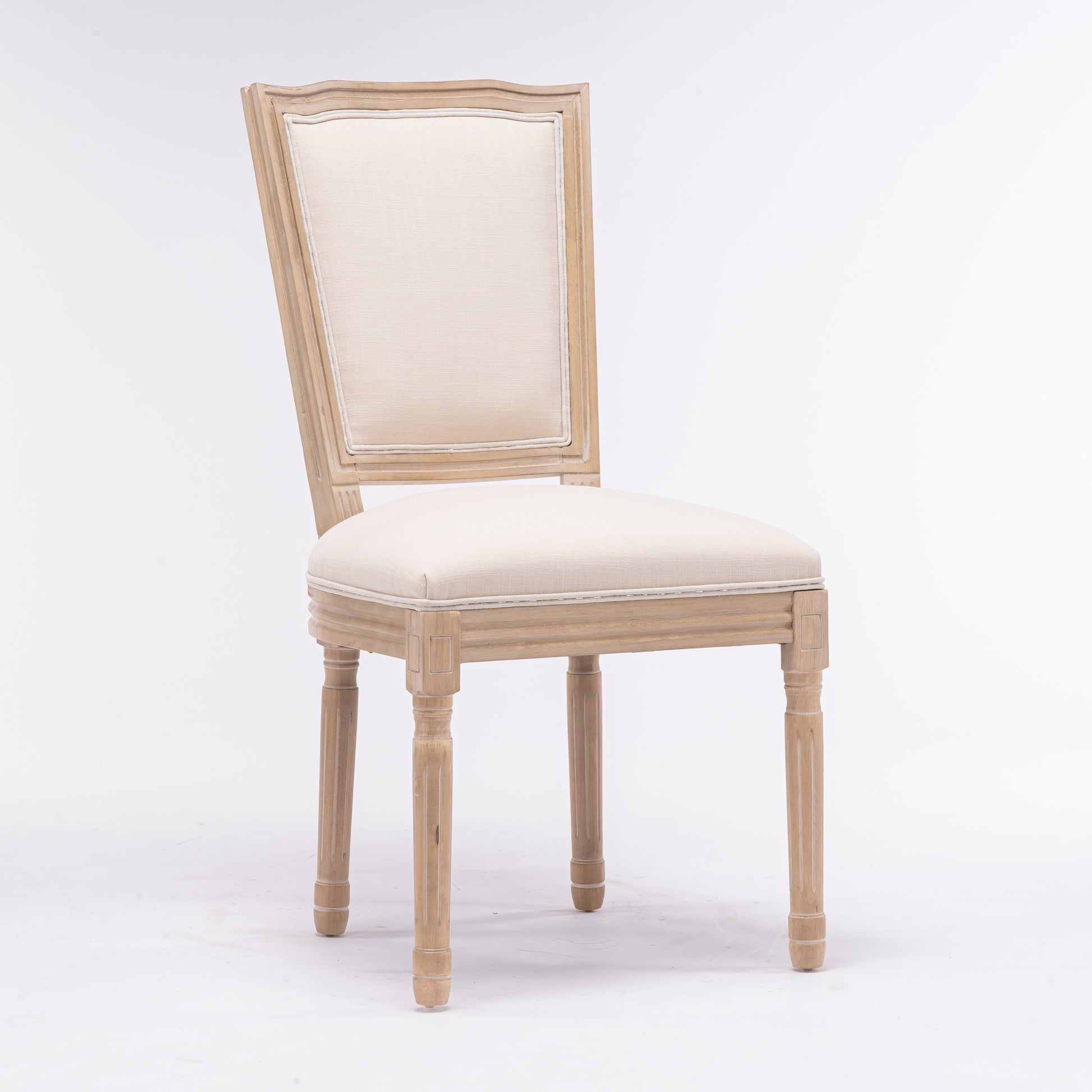 French Style Solid Wood Frame Linen Fabric Square Back Dining Chair,Set Of 2,Cream Cream Fabric Solid Wood Mdf Resin