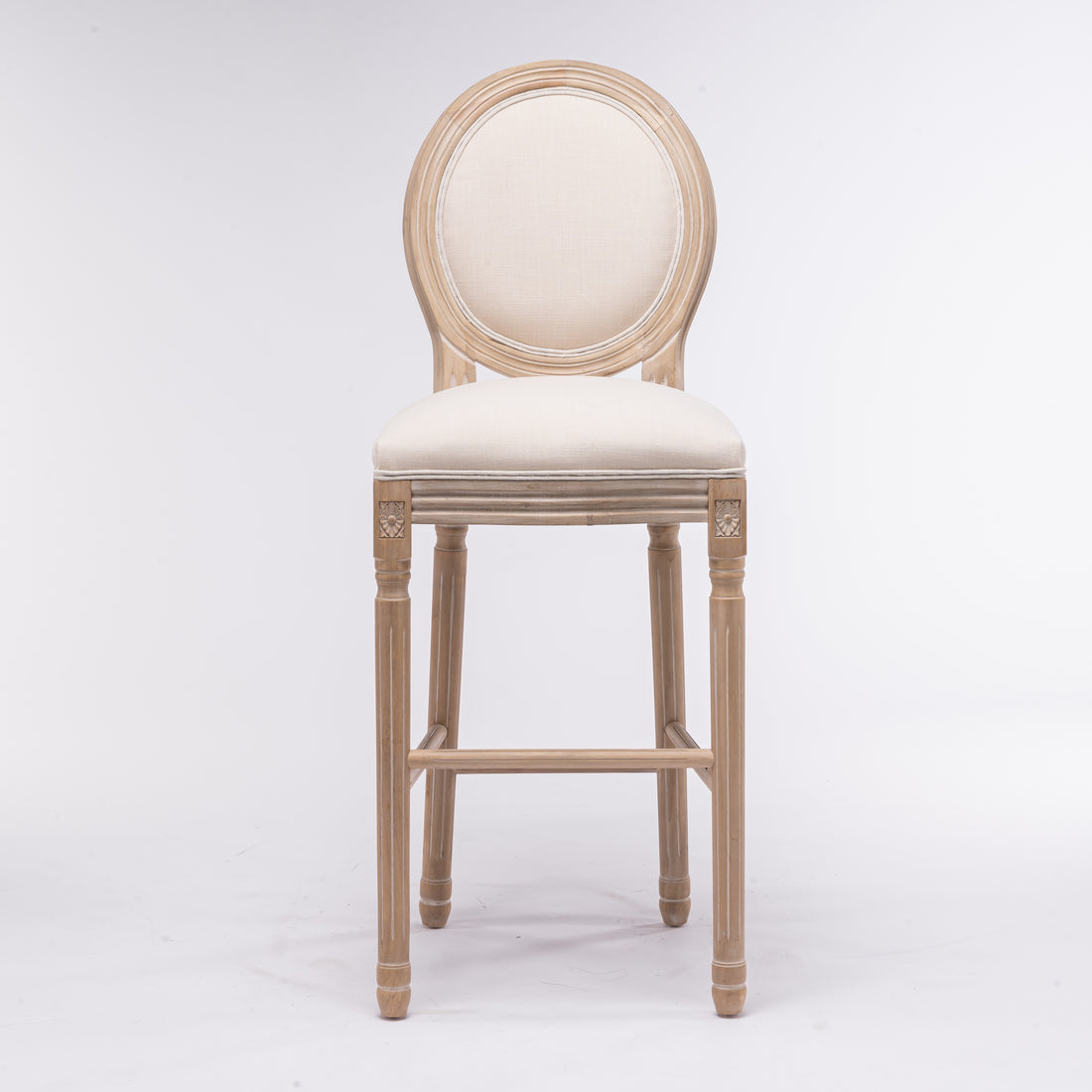 French Country Wooden Barstools With Upholstered Seatingbeige And Natural Set Of 2 Beige Fabric Solid Wood Mdf