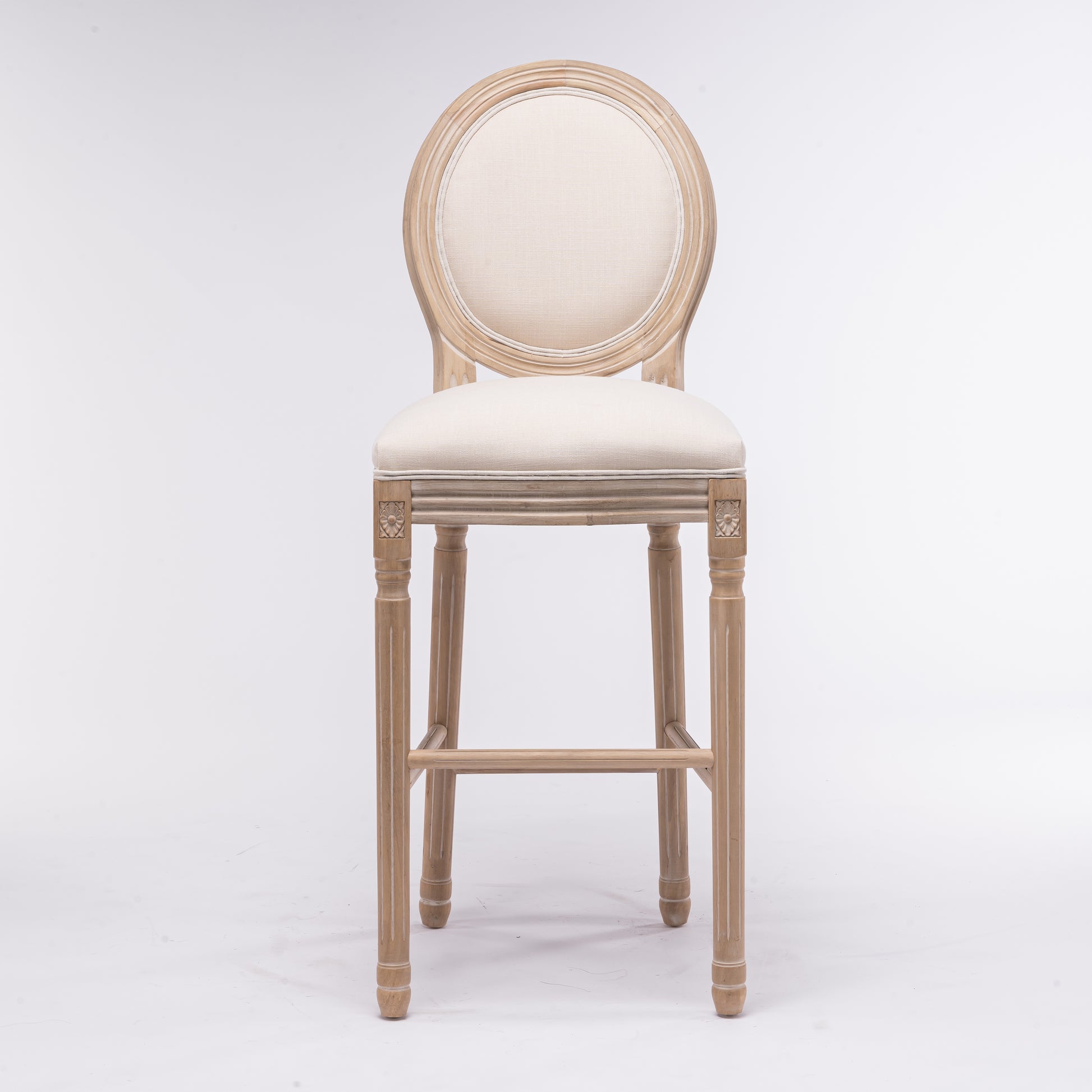 French Country Wooden Barstools With Upholstered Seatingbeige And Natural Set Of 2 Beige Fabric Solid Wood Mdf