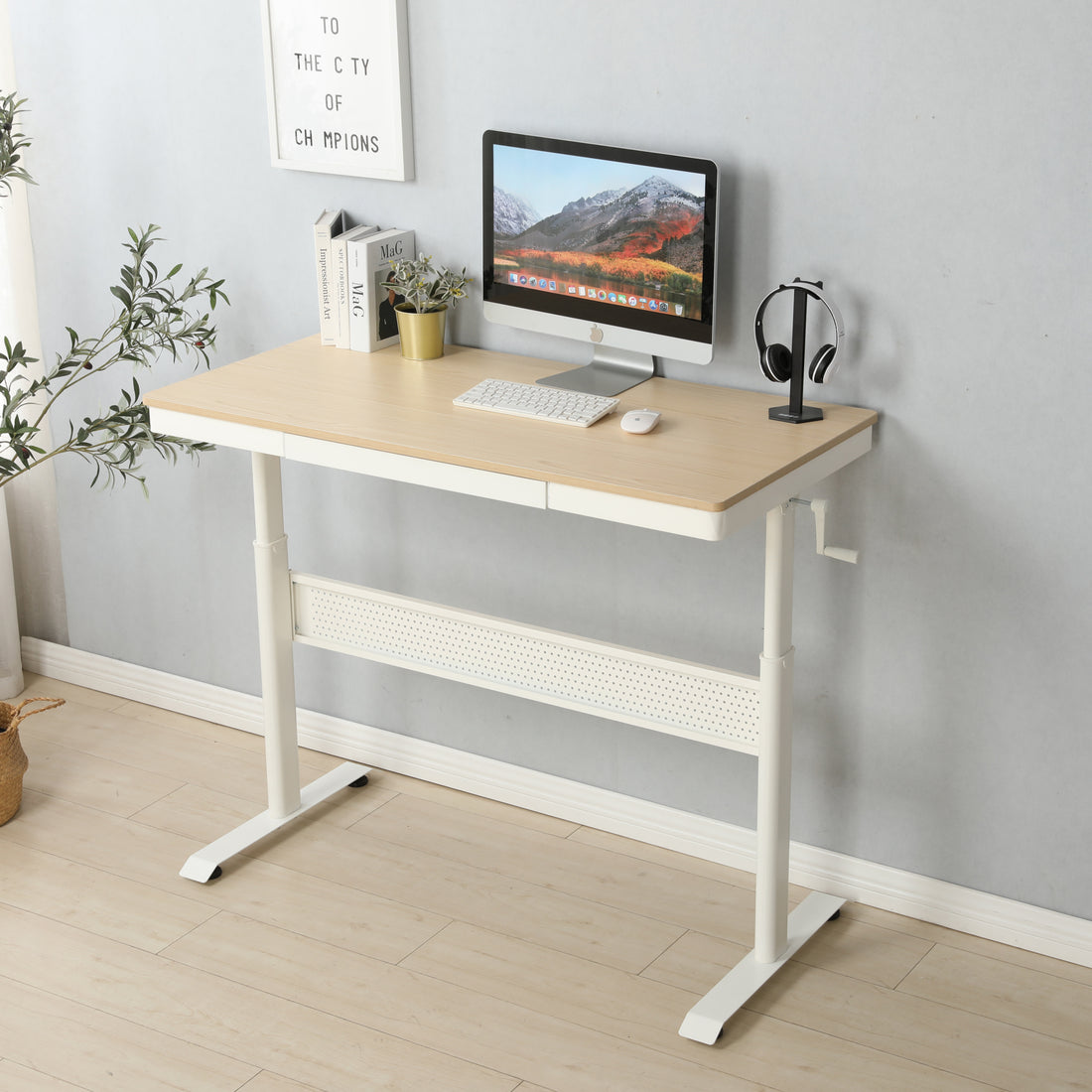 Maple Tabletop 48 X 24 Inchesstanding Desk With Metal Draweradjustable Height Stand Up Desk, Sit Stand Home Office Desk, Ergonomic Workstation Maple Mdf Steel