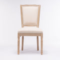 French Style Solid Wood Frame Linen Fabric Square Back Dining Chair,Set Of 2,Cream Cream Fabric Solid Wood Mdf Resin