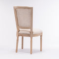 French Style Solid Wood Frame Linen Fabric Square Rattan Back Dining Chair,Set Of 2,Cream Cream Fabric Solid Wood