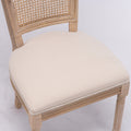 French Style Solid Wood Frame Linen Fabric Square Rattan Back Dining Chair,Set Of 2,Cream Cream Fabric Solid Wood