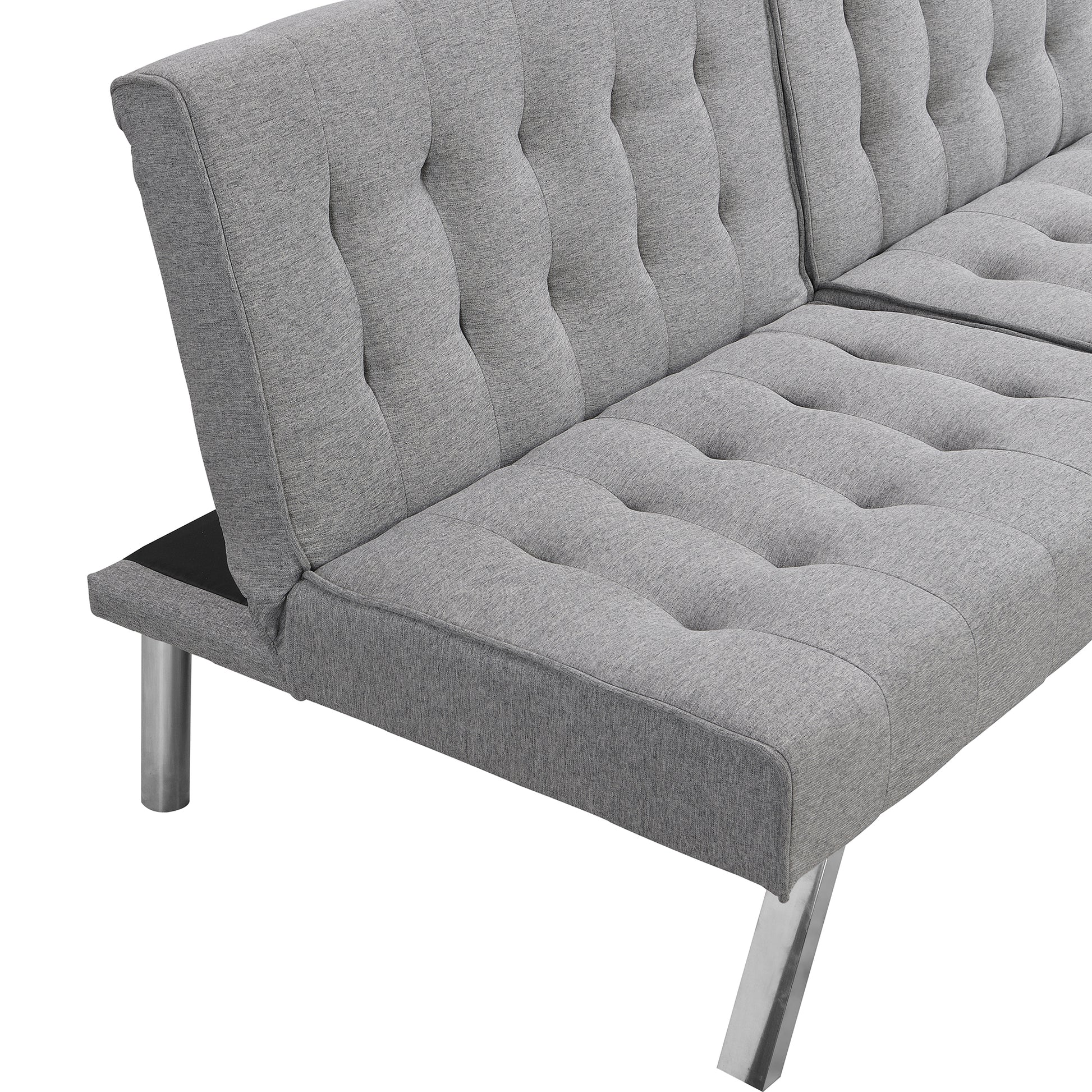 Wood Frame, Stainless Leg, Futon, Sofa Bed Grey Grey Fabric