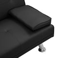 Sofa Bed With Armrest Two Holders Wood Frame, Stainless Leg, Futon Black Pvc Black Leather