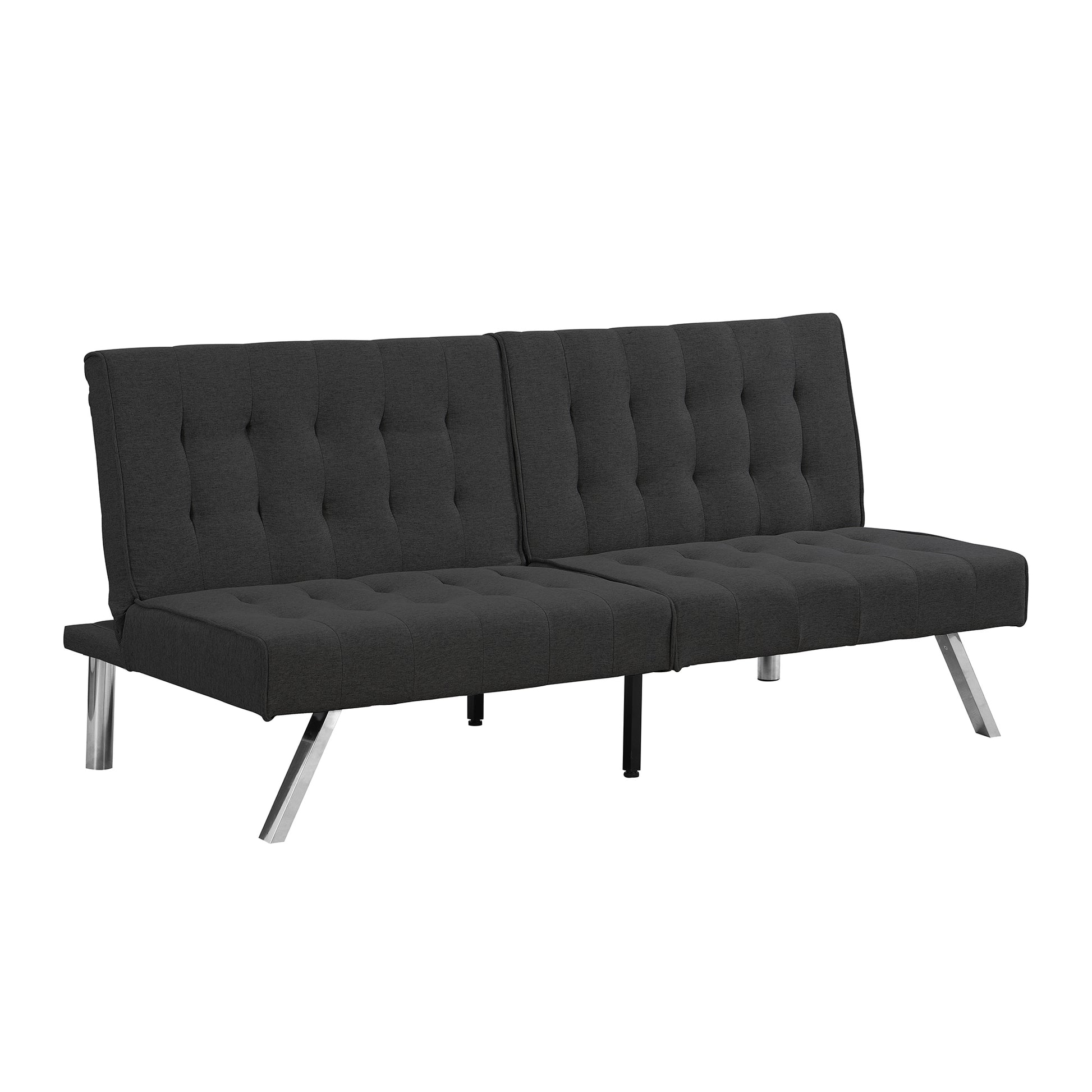 Wood Frame, Stainless Leg, Futon, Sofa Bed Black Black Fabric 2 Seat