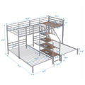 Metal Twin Over Twin & Twin Bunk Bed, Triple Bunk Bed With Storage Shelves Staircase, Silver Silver Metal & Wood